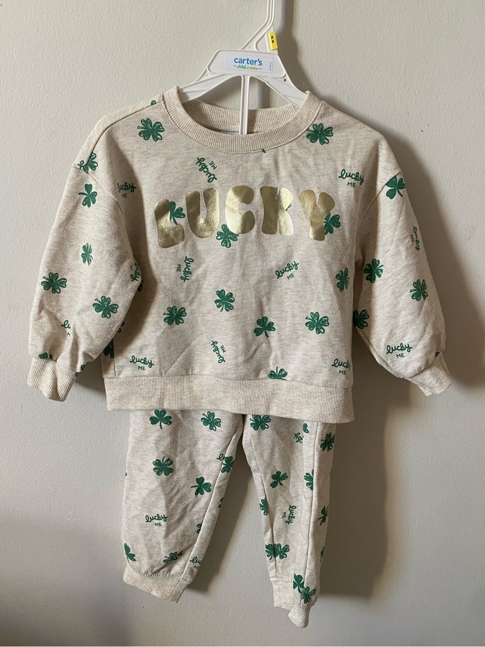 Carter's Cream and Green Lucky Shamrock ☘️